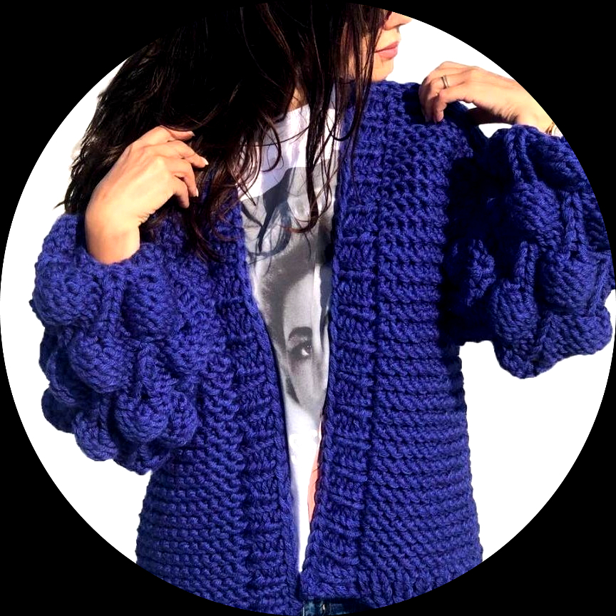 Cardigan dama Knitwear, tricotat manual, S-M EU, Albastru inchis - eMAG.ro